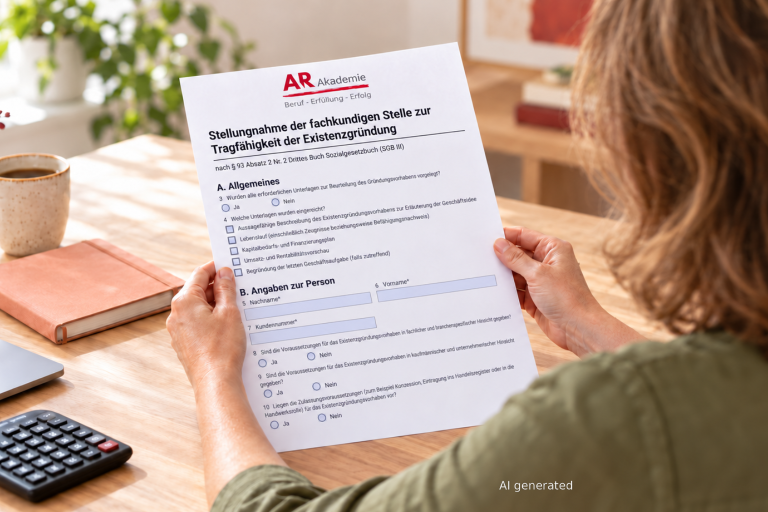 Frau plant ihre Existenzgründung am Schreibtisch und prüft wichtige Fristen im Kalender für den Gründungszuschuss.